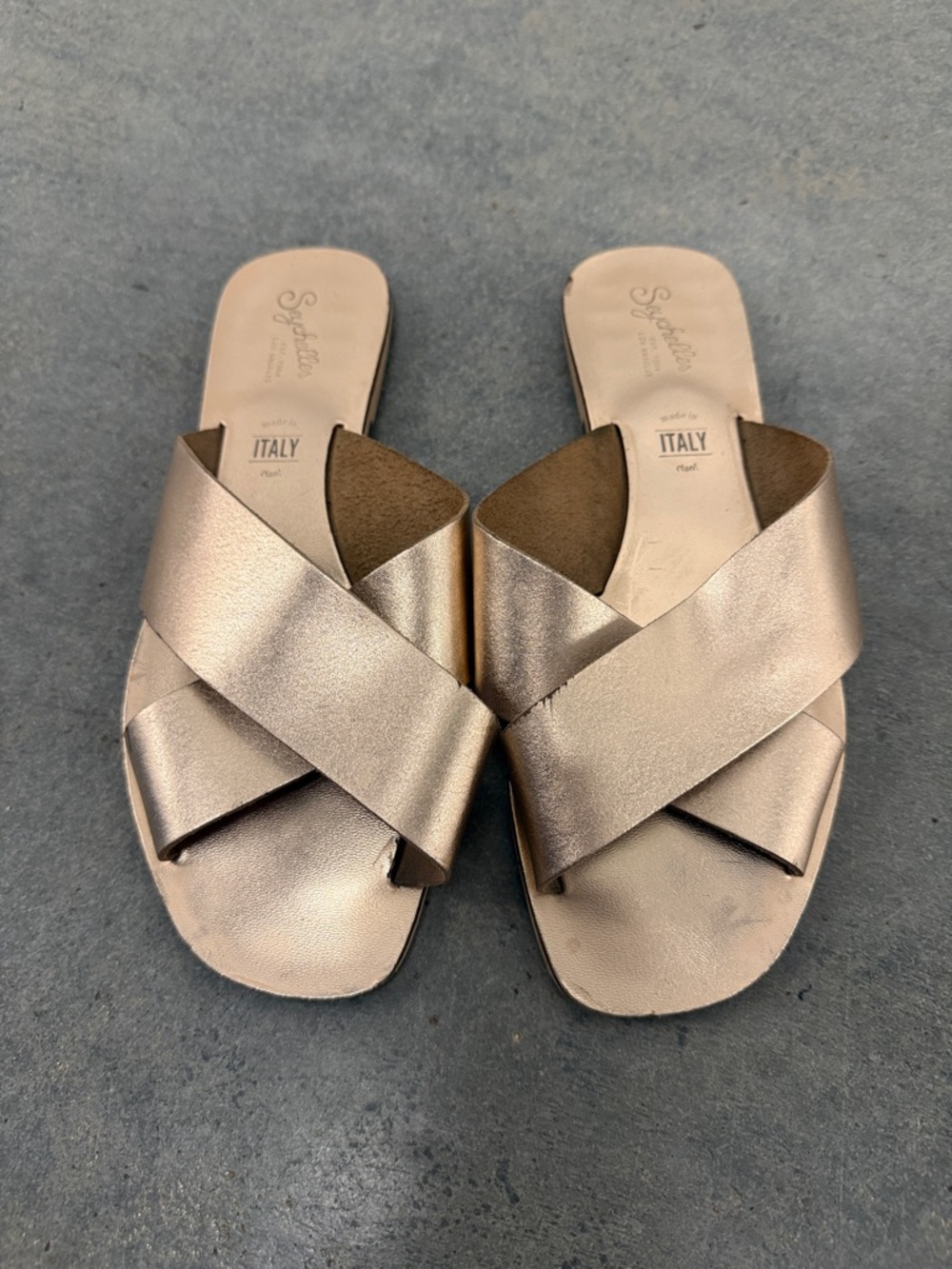 Seychelles Rose Gold Crisscross Slide Sandals